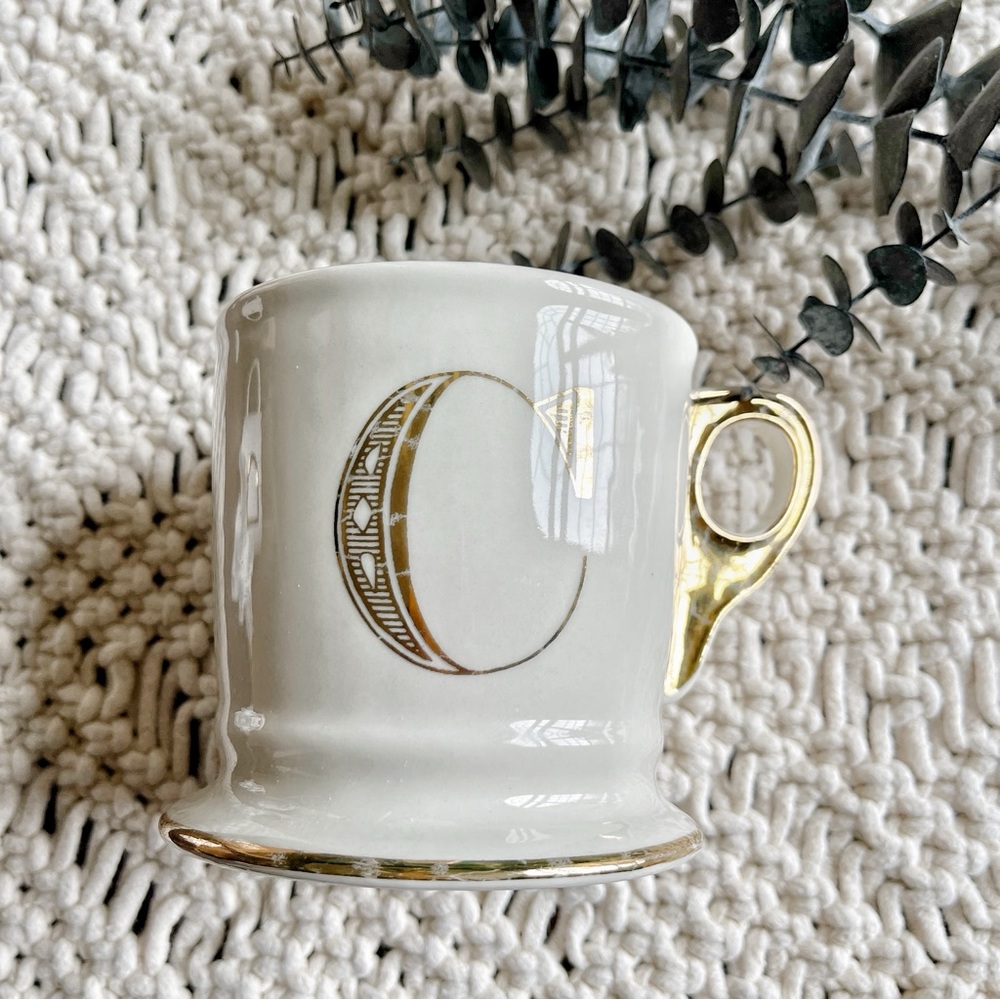 Anthropologie white Gold Luster Letter “C” Monogram Initial Mug Cup Coffee Tea